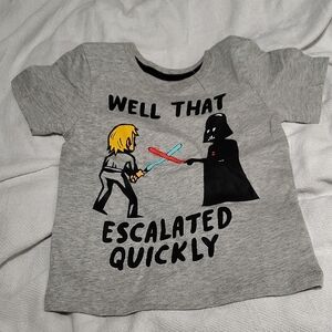 Nwot Size 3t Star Wars Kids Gray T-Shirt with Luke vs Darth Vader Lightsabers